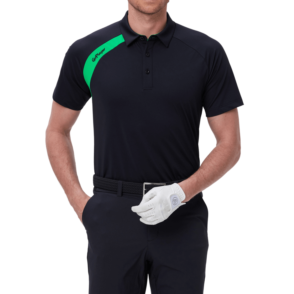 GoPlayer メンズ ゴルフ カラーブロック 半袖 Tシャツ (ブラック)