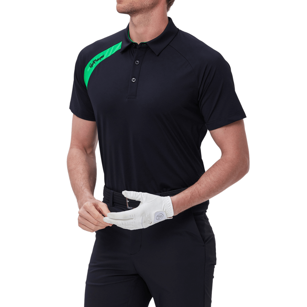 GoPlayer メンズ ゴルフ カラーブロック 半袖 Tシャツ (ブラック)