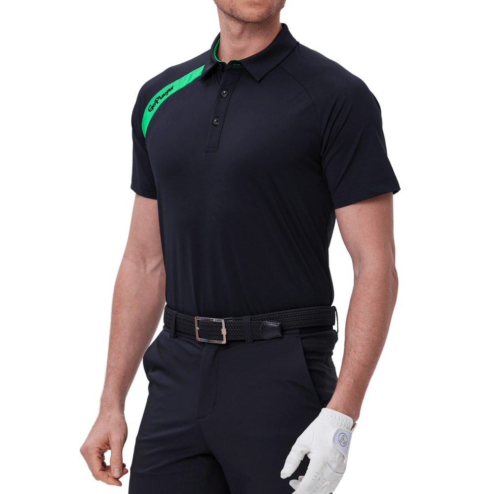 GoPlayer メンズ ゴルフ カラーブロック 半袖 Tシャツ (ブラック)
