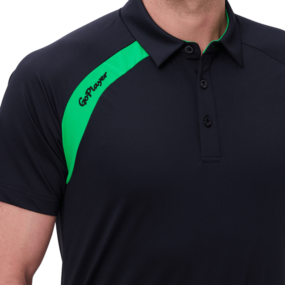 GoPlayer メンズ ゴルフ カラーブロック 半袖 Tシャツ (ブラック)