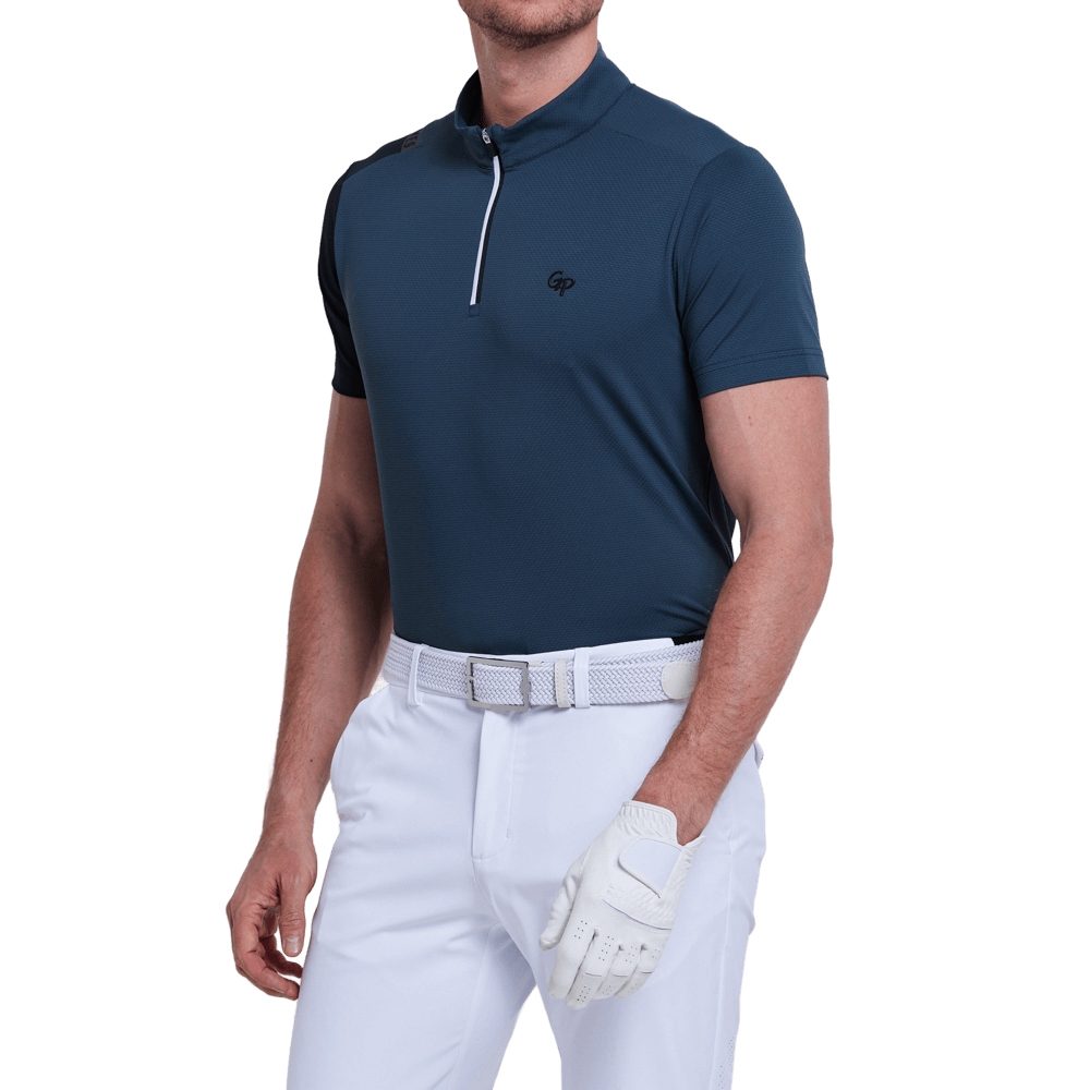 GoPlayer メンズ スタンドカラー ゴルフ 半袖 Tシャツ (ダークグリーン)