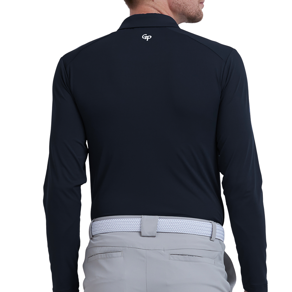 GoPlayer Men's Quick-Dry UV Protection Long-Sleeve Polo Shirt (Black)