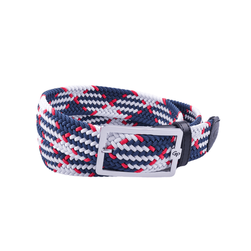 GoPlayer Men's Golf Elastic Belt (Blue, White, Red)