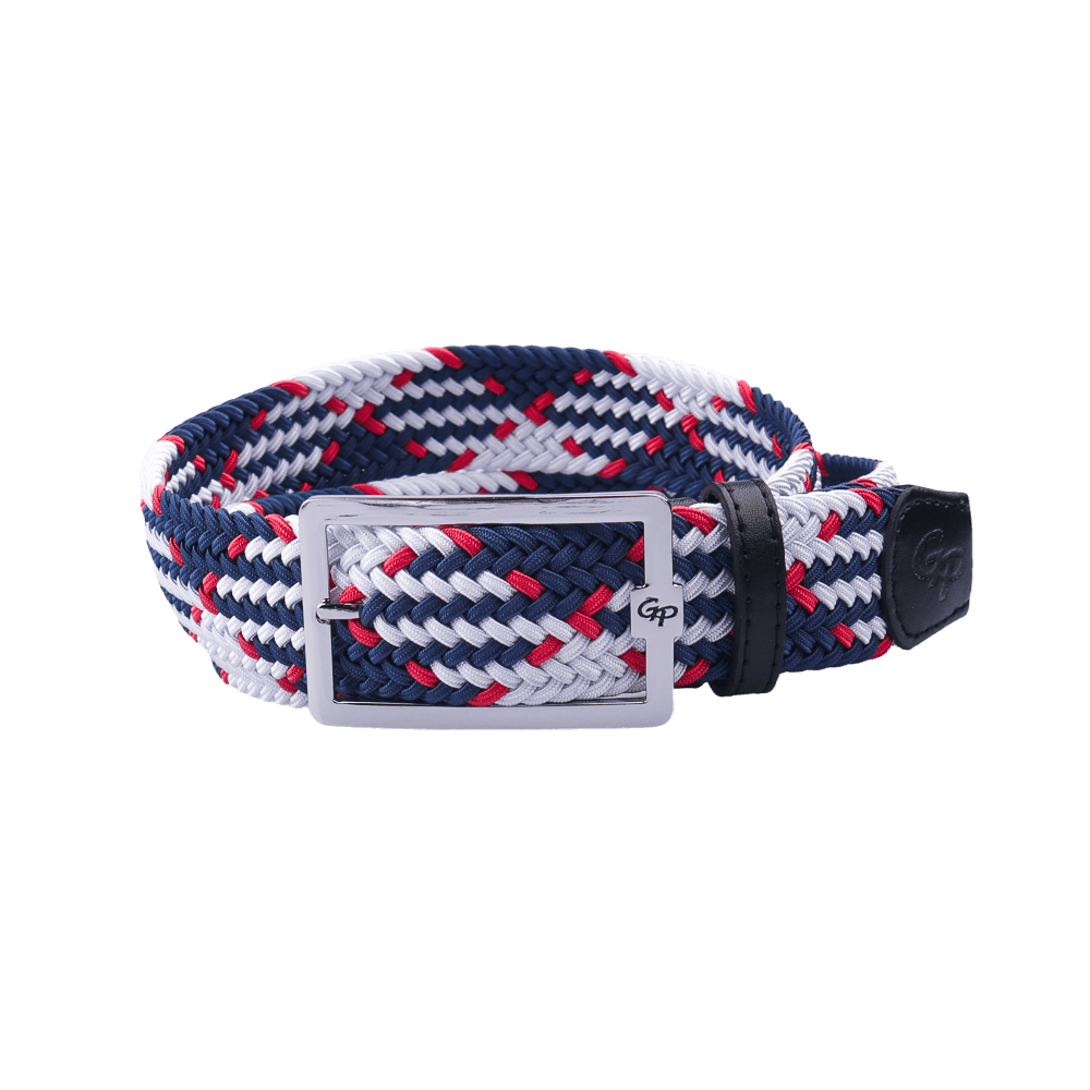 GoPlayer men's golf elastic belt (blue, white and red)