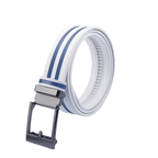GoPlayer ワイド自動バックルベルト（ホワイトレザーにダークブルーのダブルストライプ）