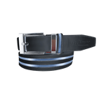 GoPlayer wide automatic buckle belt (black leather with double light blue stripes)