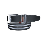 GoPlayer ワイド自動バックルベルト（ブラックレザー、ダブルグレーストライプ）