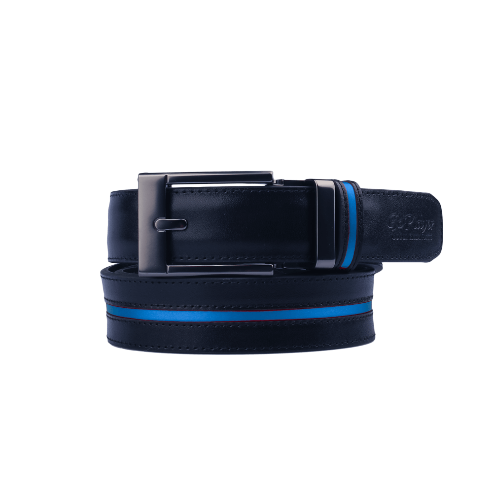 GoPlayer Wide Slide Buckle Black Golf Belt (Blue Stripe)