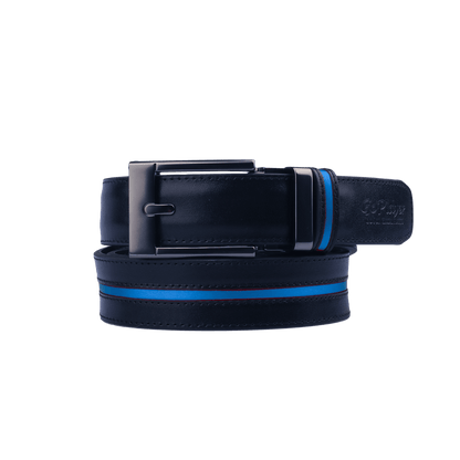 GoPlayer Wide Slide Buckle Black Golf Belt (Blue Stripe)