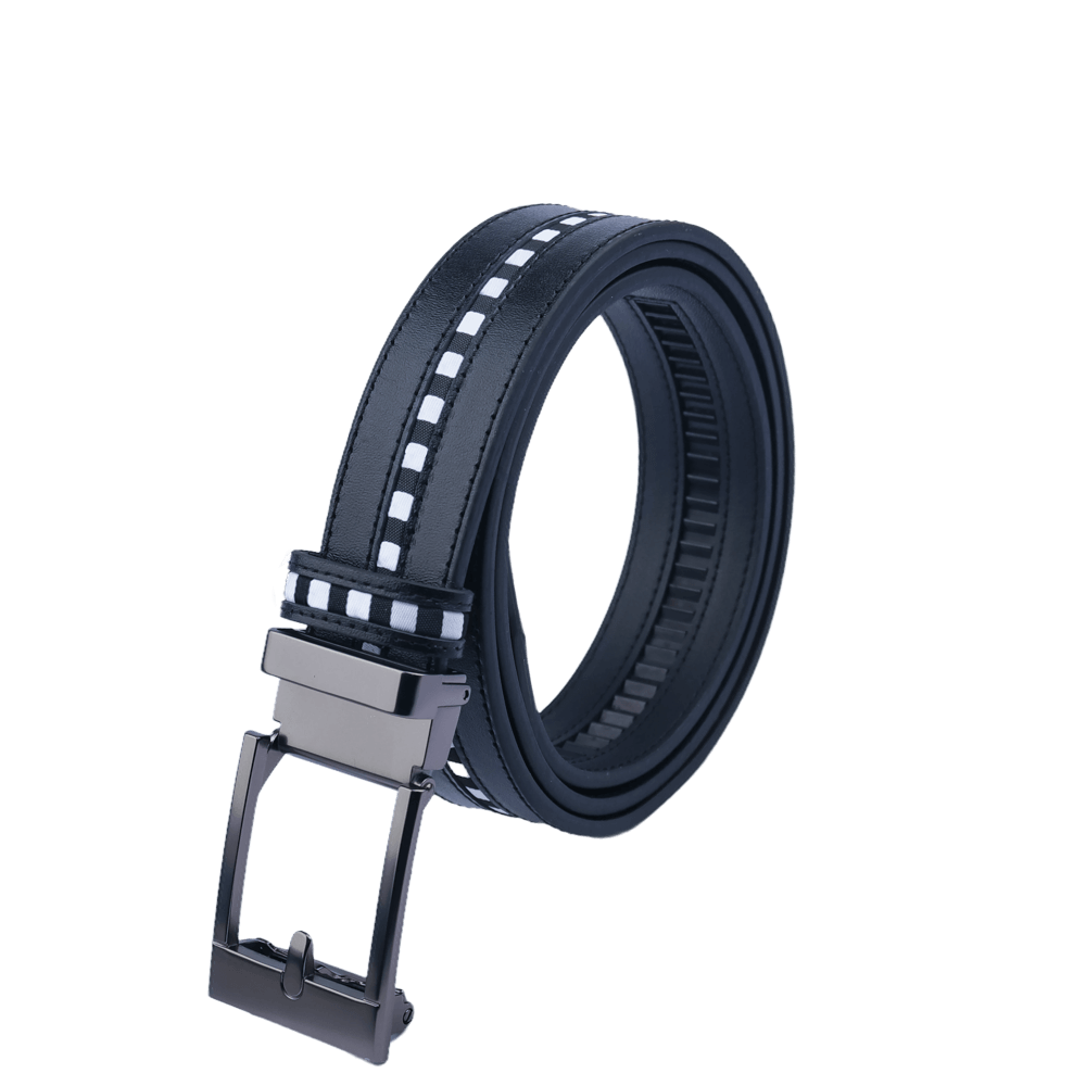 GoPlayer ワイド スライド バックル ブラック ベルト (黒と白のチェック ストライプ)