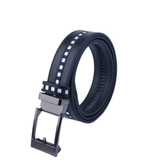 GoPlayer Wide Slide Buckle Balck Golf Belt (Black and White Checkered Stripes)