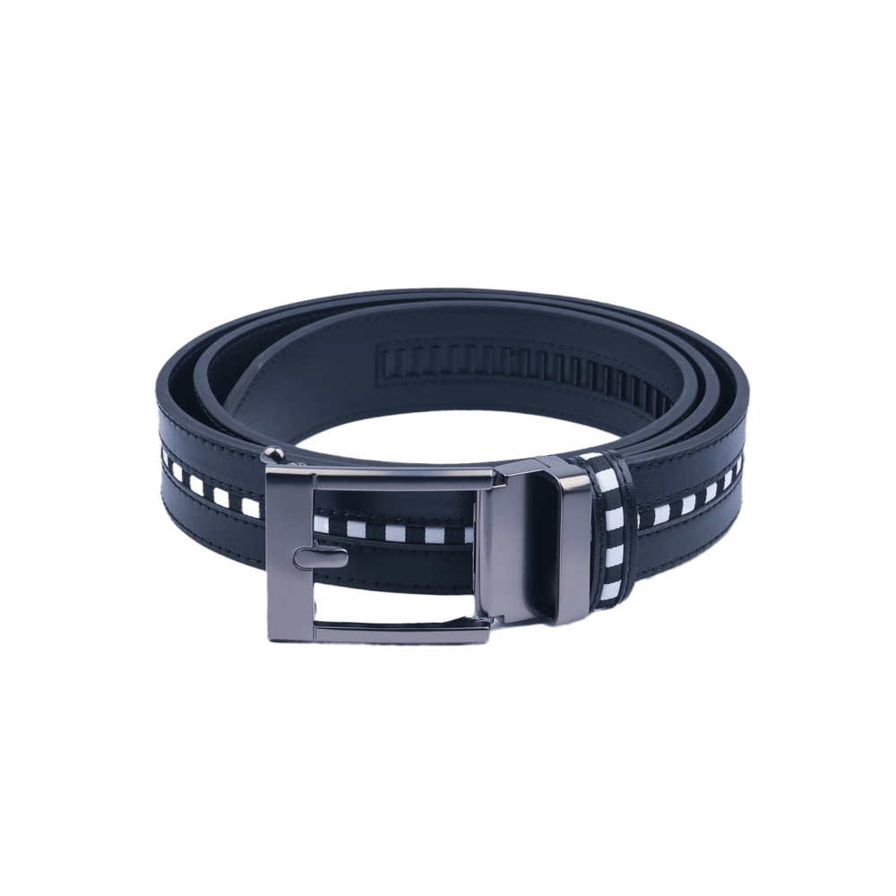 GoPlayer ワイド スライド バックル ブラック ベルト (黒と白のチェック ストライプ)