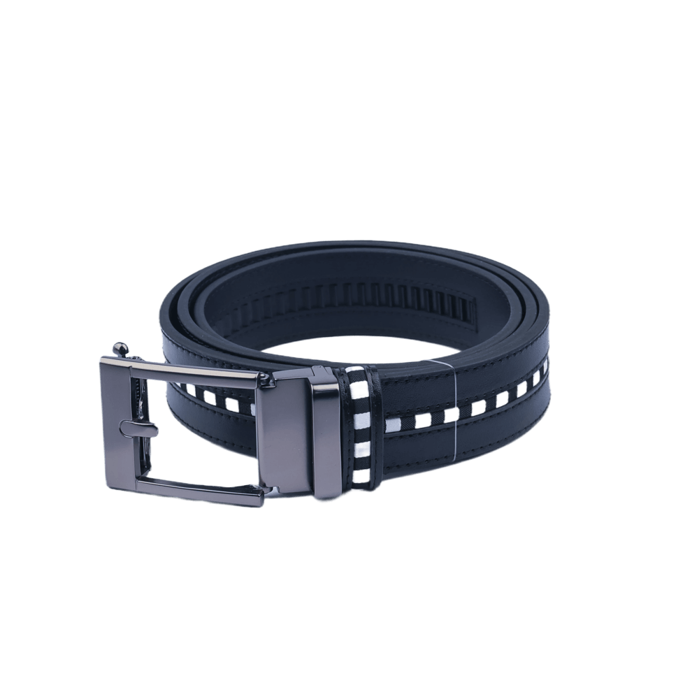 GoPlayer ワイド スライド バックル ブラック ベルト (黒と白のチェック ストライプ)