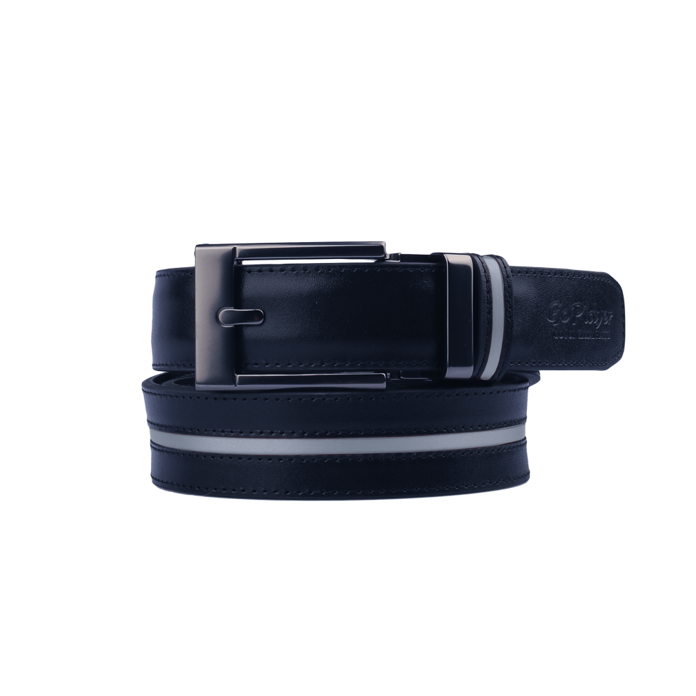 GoPlayer Wide Slide Buckle Black Golf Belt (Blue Stripe)