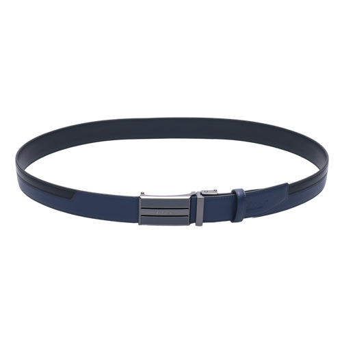 GoPlayer ツートン スライドバックル レザーベルト (ネイビーブルー)