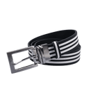 GoPlayer 35mm 両面バックルベルト (黒/黒と白のストライプ)