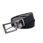 GoPlayer 35mm 両面バックルベルト (黒/黒と白のストライプ)