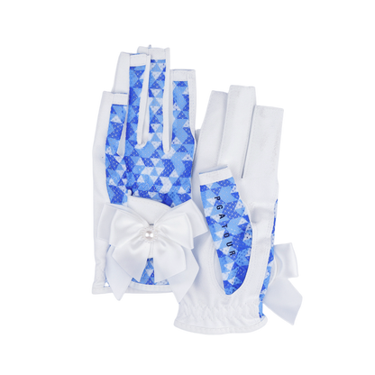 PGA TOUR Women's Golf Fingerless Bow Gloves (White and Blue)