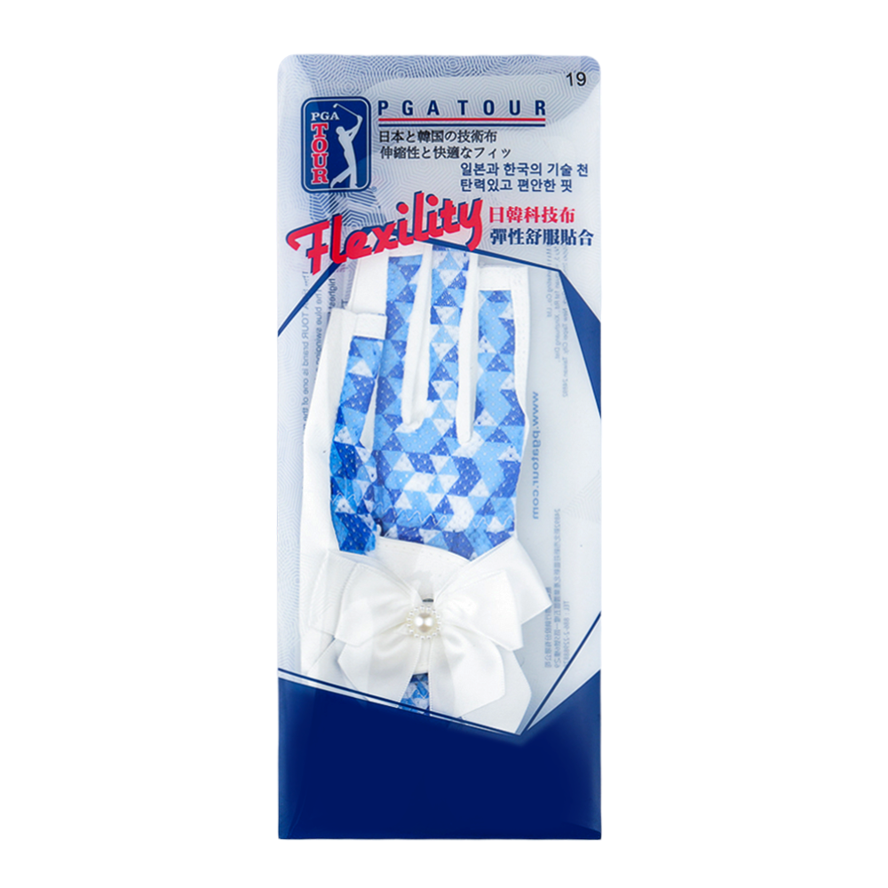 PGA TOUR Women's Golf Fingerless Bow Gloves (White and Blue)