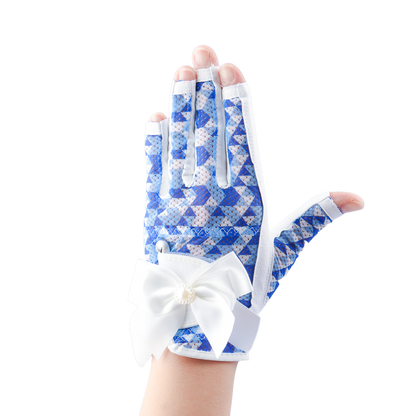 PGA TOUR Women's Golf Fingerless Bow Gloves (White and Blue)