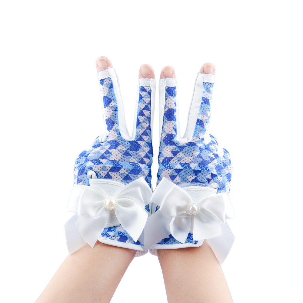 PGA TOUR Women's Golf Fingerless Bow Gloves (White and Blue)