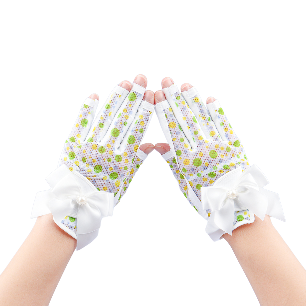 PGA TOUR Women's Golf Fingerless Bow Gloves (White and Green)