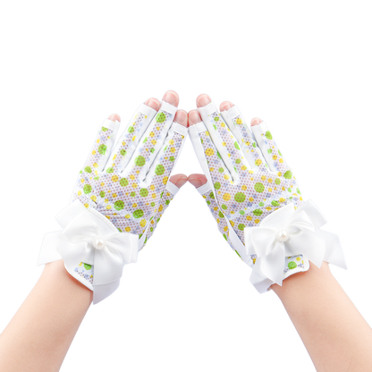 PGA TOUR Women's Golf Fingerless Bow Gloves (White and Green)