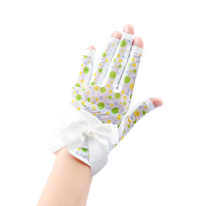 PGA TOUR Women's Golf Fingerless Bow Gloves (White and Green)