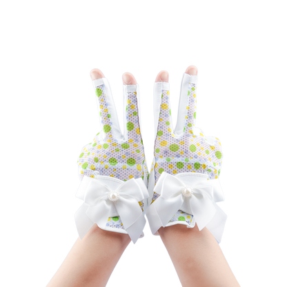 PGA TOUR Women's Golf Fingerless Bow Gloves (White and Green)