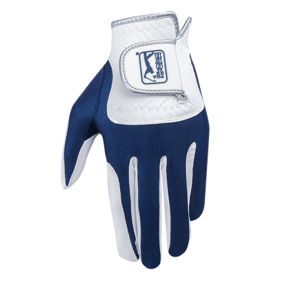 PGA Men's Golf Elastic Non-slip Gloves (White and Dark Blue)