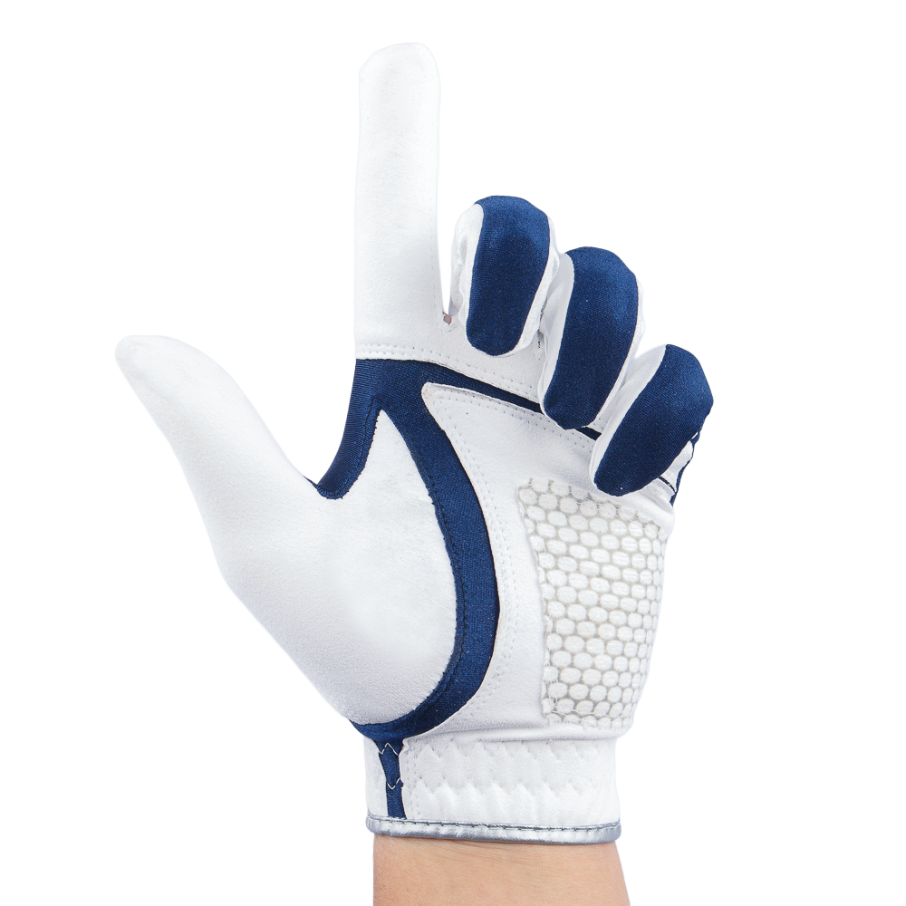 PGA Men's Golf Elastic Non-slip Gloves (White and Dark Blue)