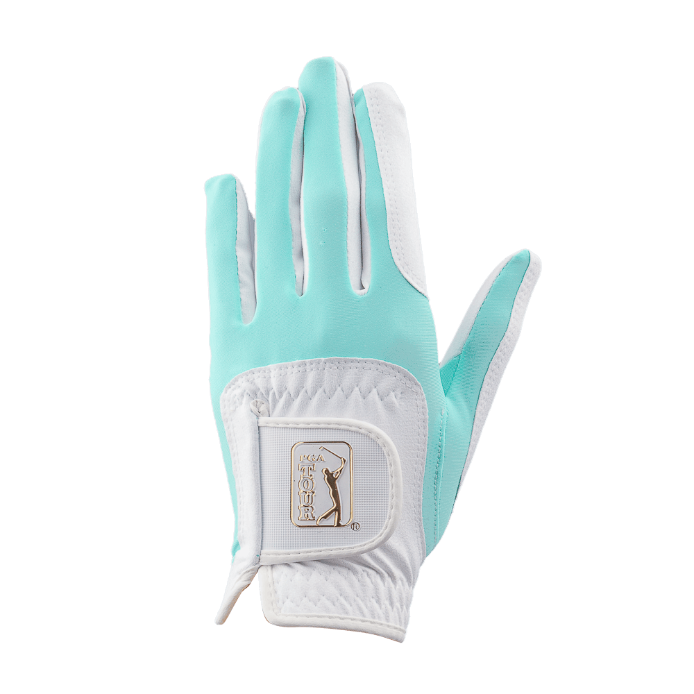 PGA women's golf elastic cloth non-slip gloves (white and green)