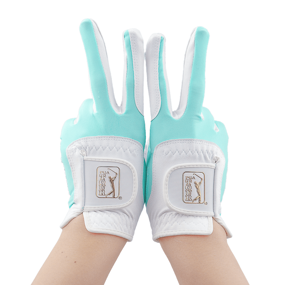 PGA women's golf elastic cloth non-slip gloves (white and green)