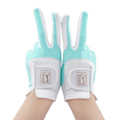 PGA women's golf elastic cloth non-slip gloves (white and green)