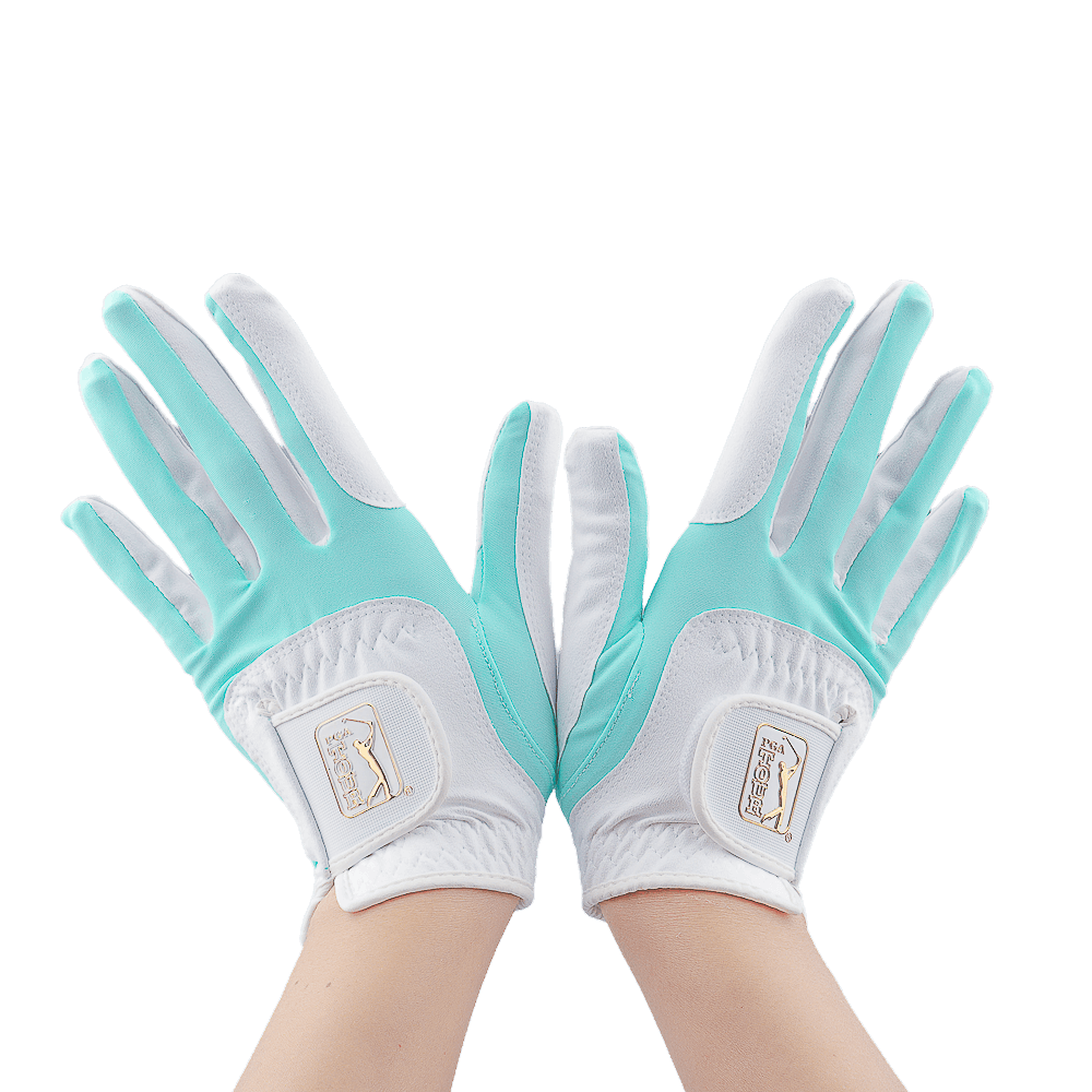 PGA women's golf elastic cloth non-slip gloves (white and green)