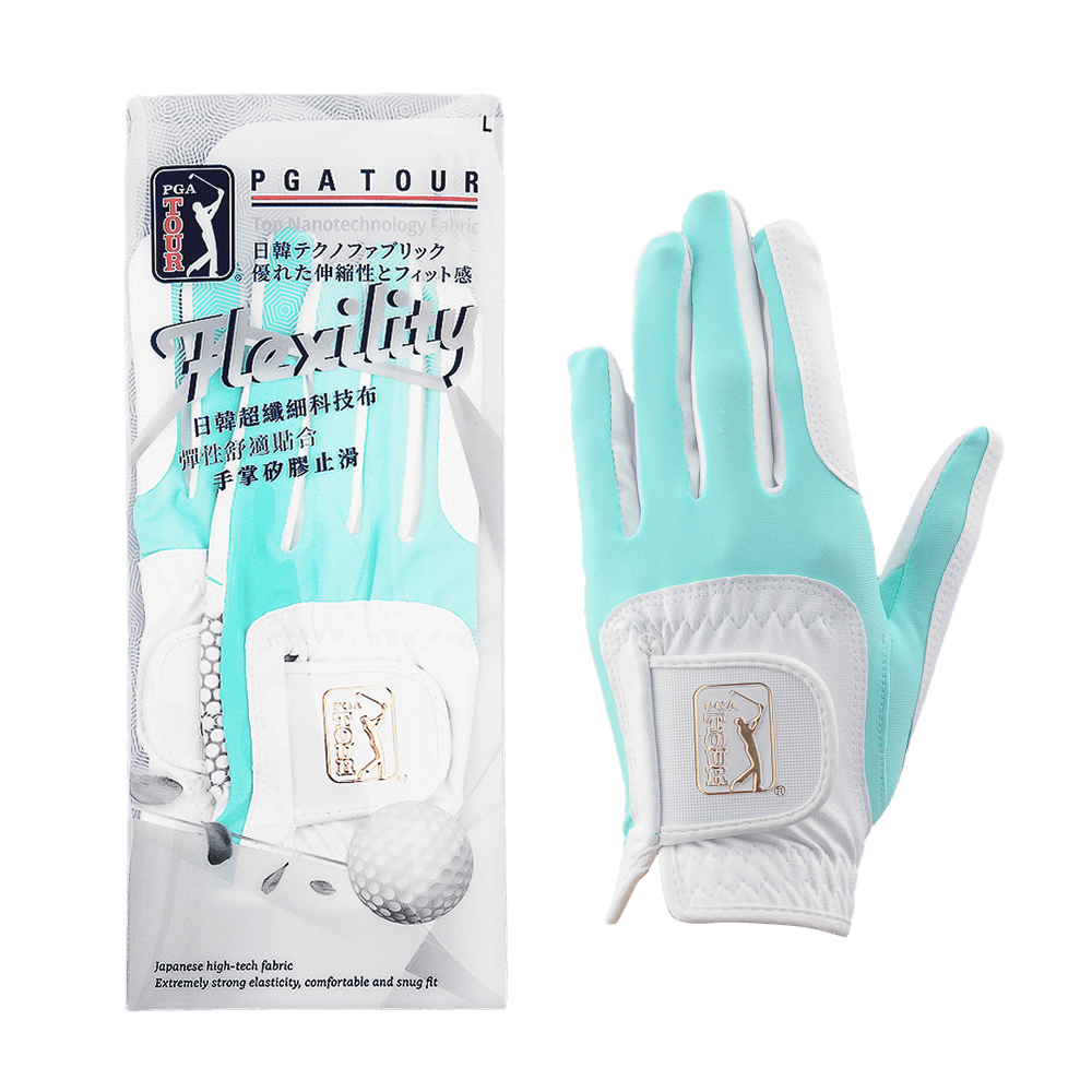 PGA women's golf elastic cloth non-slip gloves (white and green)