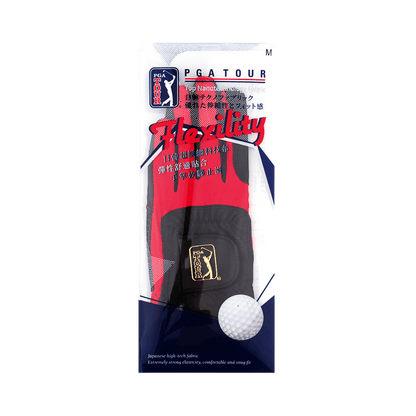 PGA メンズ ゴルフ 伸縮性布滑り止め手袋 (黒と赤)