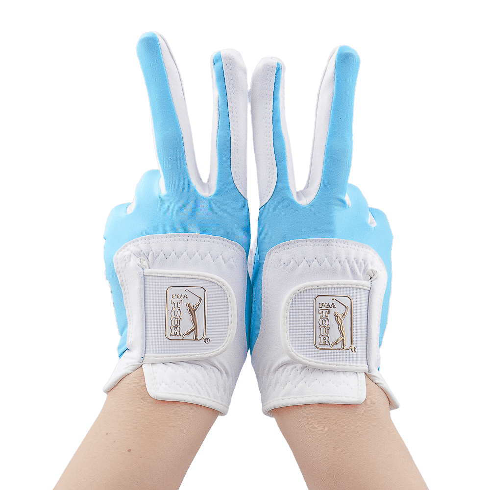 PGA women's golf elastic cloth non-slip gloves (white and light blue)