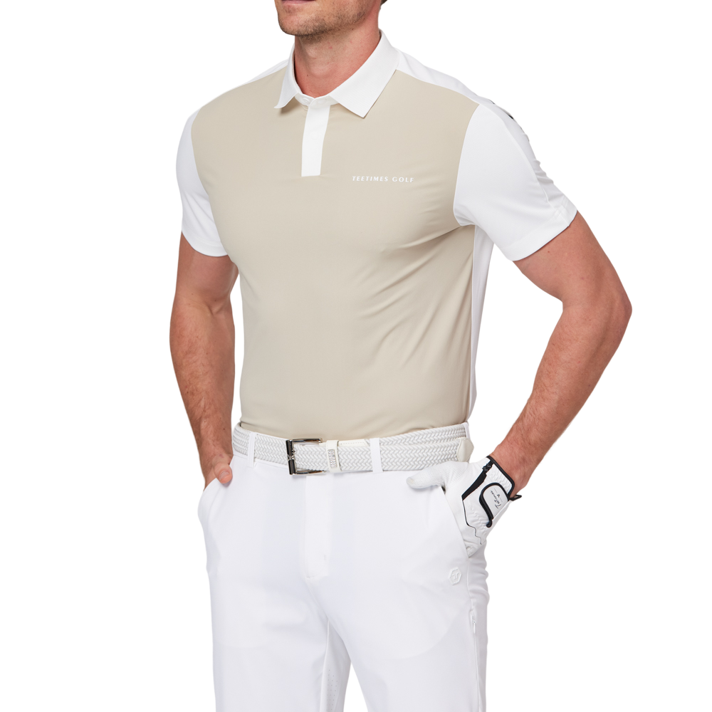 カラーブロックの半袖シャツ