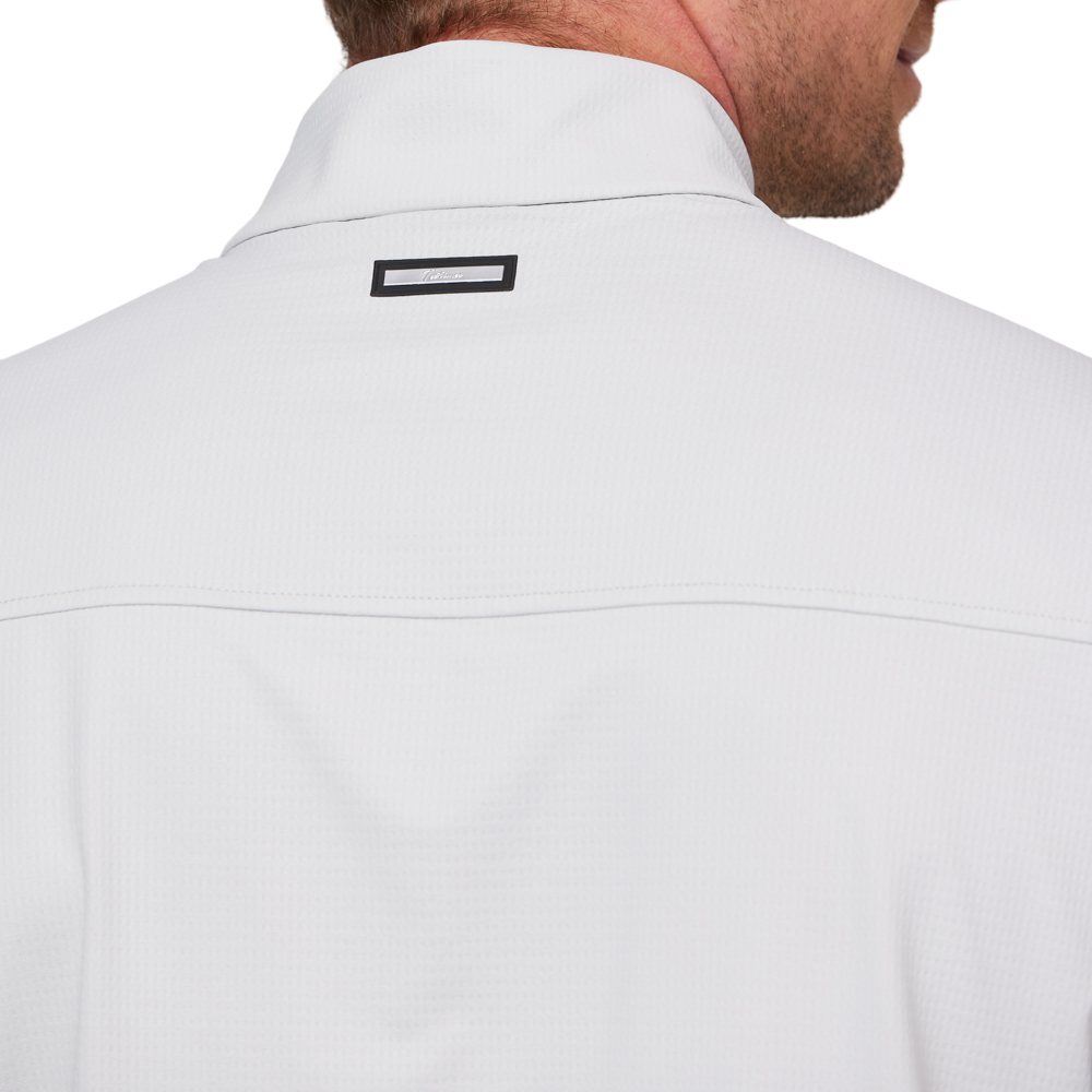 Stand-up collar, half-open short sleeves