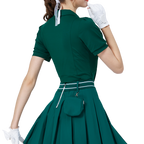 Women's short-sleeved top with zip-up collar (dark green)