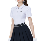 Women's short-sleeved top with zipper and collar (white)