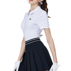 Women's short-sleeved top with zipper and collar (white)