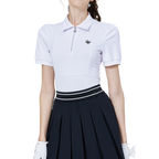 Women's short-sleeved top with zipper and collar (white)