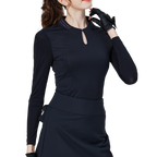 Cooling stand-up collar ice silk sun-protective raglan sleeve women's top (black)