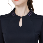 Cooling stand-up collar ice silk sun-protective raglan sleeve women's top (black)