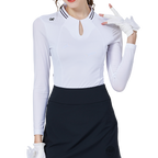 涼感スタンドカラー、アイスシルク、日焼け防止ラグランスリーブレディーストップス（ホワイト）
