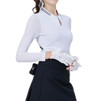 涼感スタンドカラー、アイスシルク、日焼け防止ラグランスリーブレディーストップス（ホワイト）