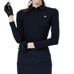 Women's Black Ice Silk Sun Protection Raglan Sleeve Top with Beaded Collar