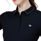 Women's Black Ice Silk Sun Protection Raglan Sleeve Top with Beaded Collar